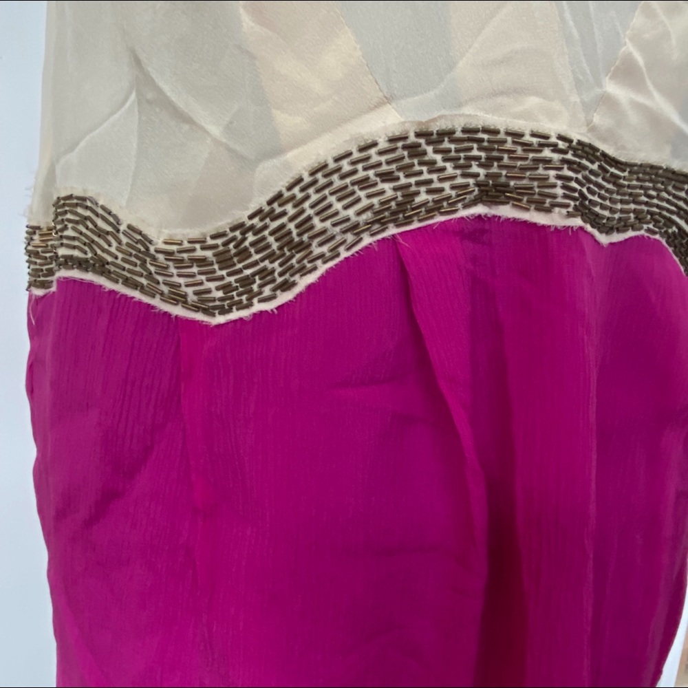 RETRO ARYN K ANTHROPOLOGIE SILK BLOUSON DRESS CREAM PURPLE BEADED M 1920s STYLE - Picture 3 of 7